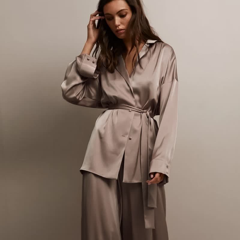 Ownkoti Solid Color Belted Women's Loungewear Set - image 13