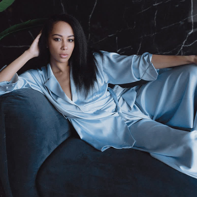 Ownkoti Solid Color Belted Women's Loungewear Set - image 2