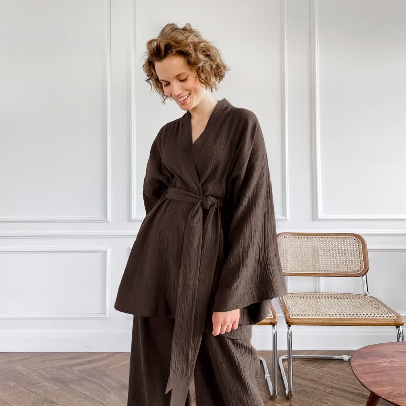 Ownkoti Solid Color Cotton Gauze Kimono Pajamas - image 18