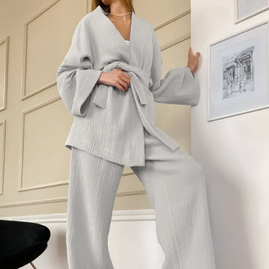 Ownkoti Solid Color Cotton Gauze Kimono Pajamas - Grey - XL - image 0