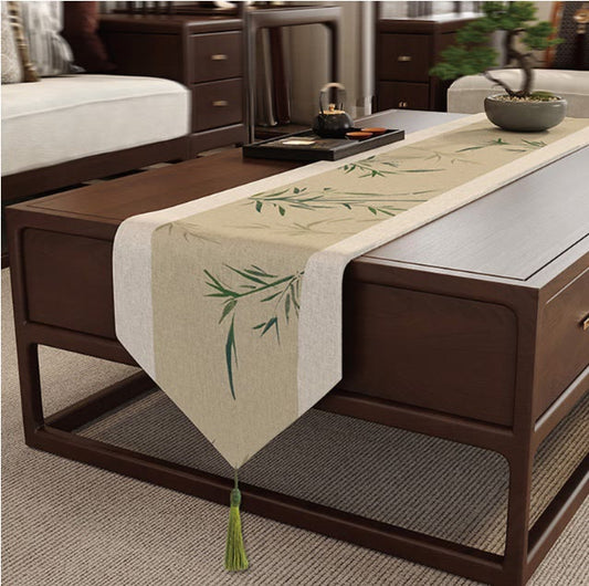 Ownkoti Oriental Ink-Wash Bamboo Table Runner - Brown - 12" × 102" - image 0