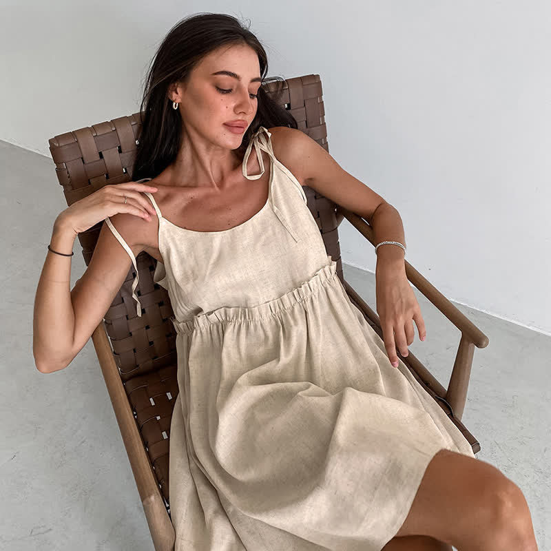 Ownkoti Casual Cotton Linen Tie Strap Nightdress - image 5