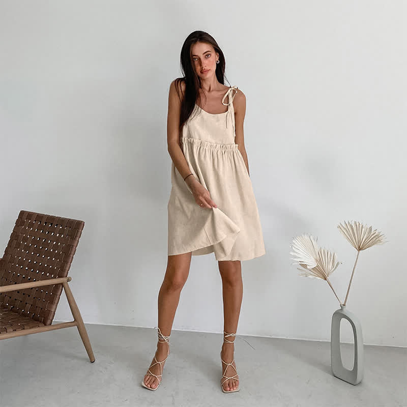 Ownkoti Casual Cotton Linen Tie Strap Nightdress - image 1