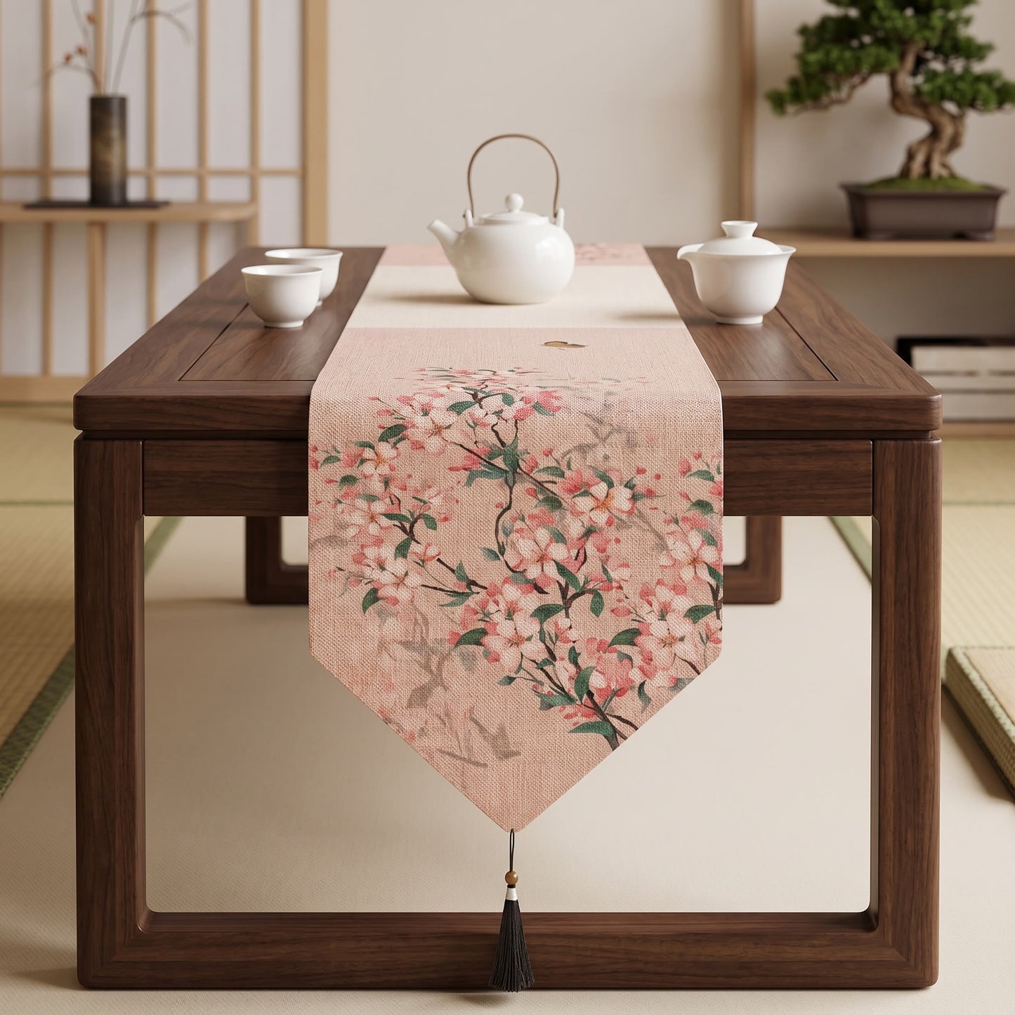 Ownkoti Painterly Crabapple Blossom Table Runner - image 1