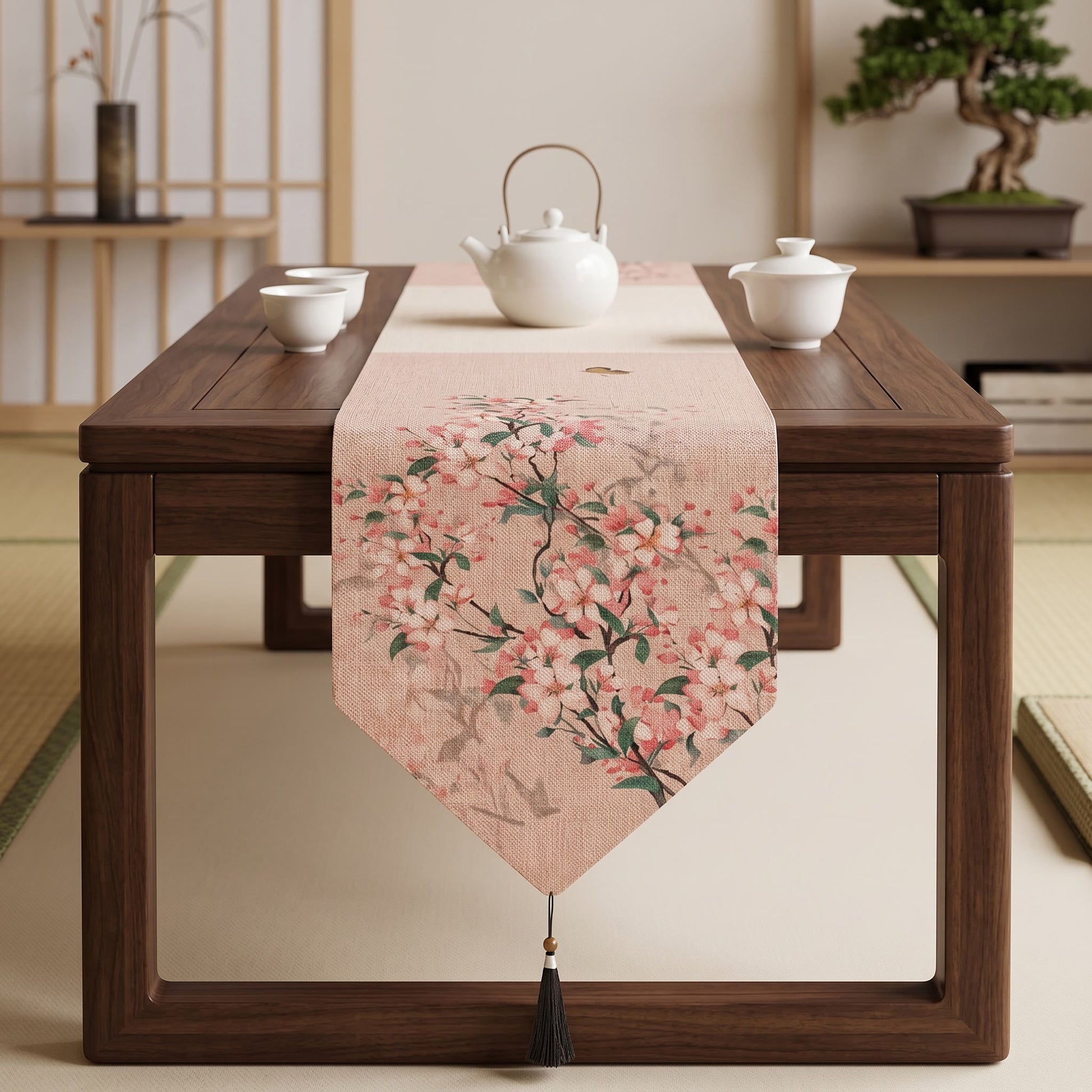 Ownkoti Painterly Crabapple Blossom Table Runner - image 1