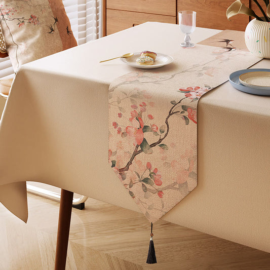 Ownkoti Painterly Crabapple Birds & Blossoms Table Runner - Beige - 13" × 87" - image 0