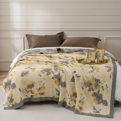 Ownkoti Yellow & Gray Floral Cotton Quilt Blanket - image 1