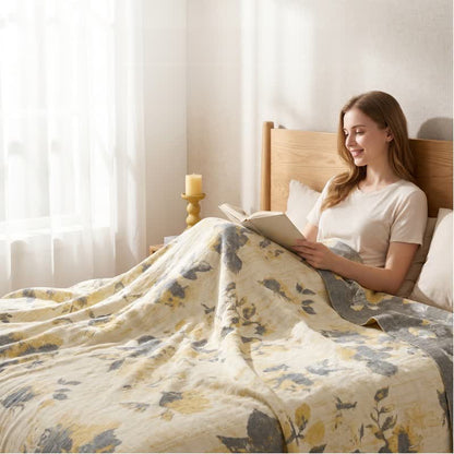 Ownkoti Yellow & Gray Floral Cotton Quilt Blanket - image 3