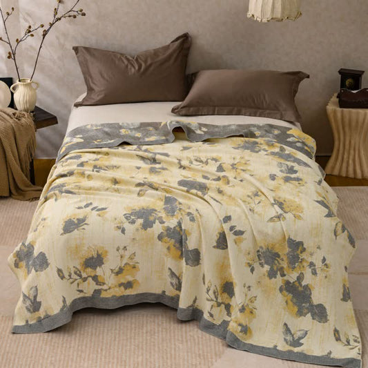 Ownkoti Yellow & Gray Floral Cotton Quilt Blanket - Queen - image 0