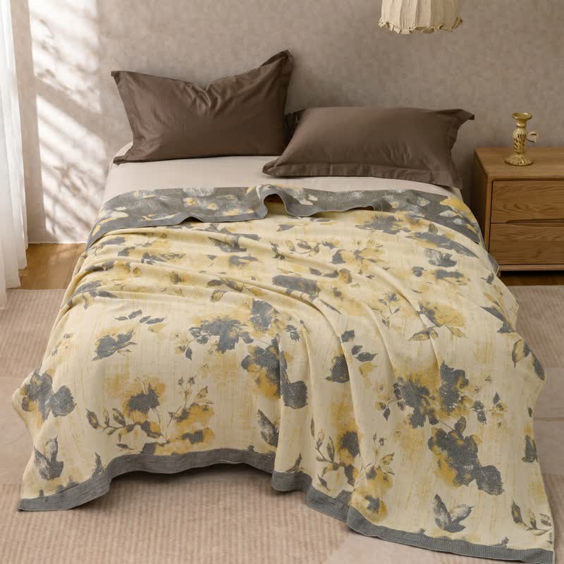 Ownkoti Yellow & Gray Floral Cotton Quilt Blanket - image 2