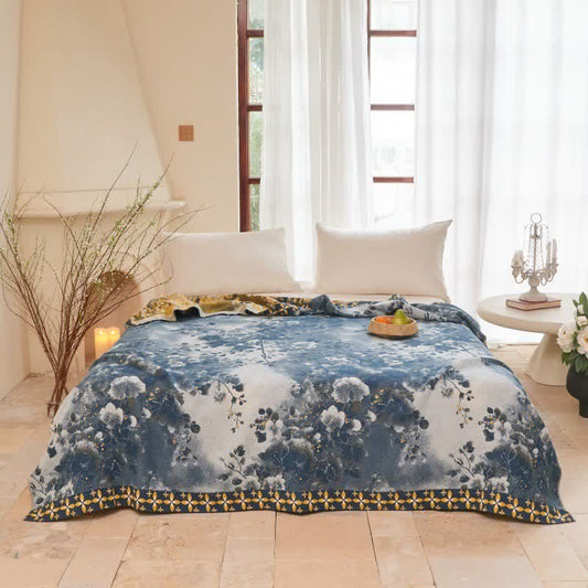 Ownkoti Blue Watercolor Floral Cotton Muslin Quilt - Queen - image 0
