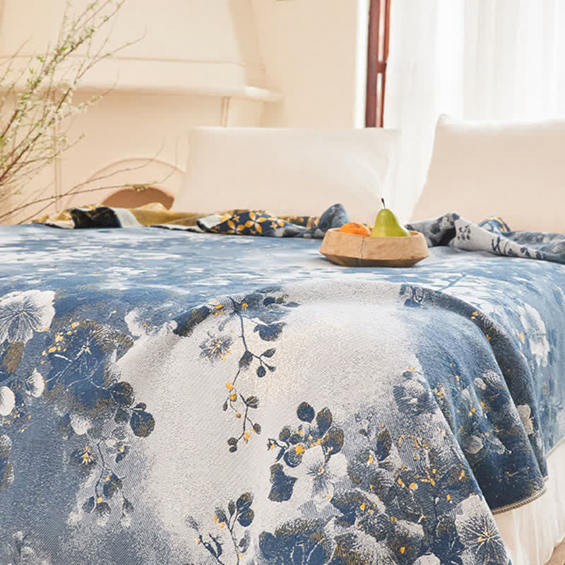Ownkoti Blue Watercolor Floral Cotton Muslin Quilt - image 6