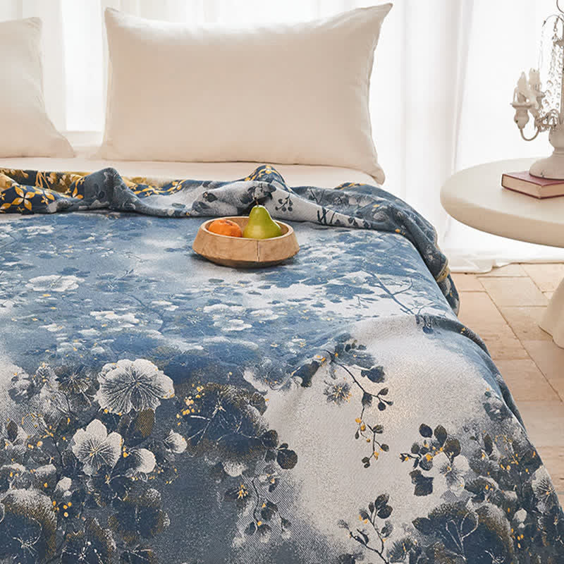 Ownkoti Blue Watercolor Floral Cotton Muslin Quilt - image 5