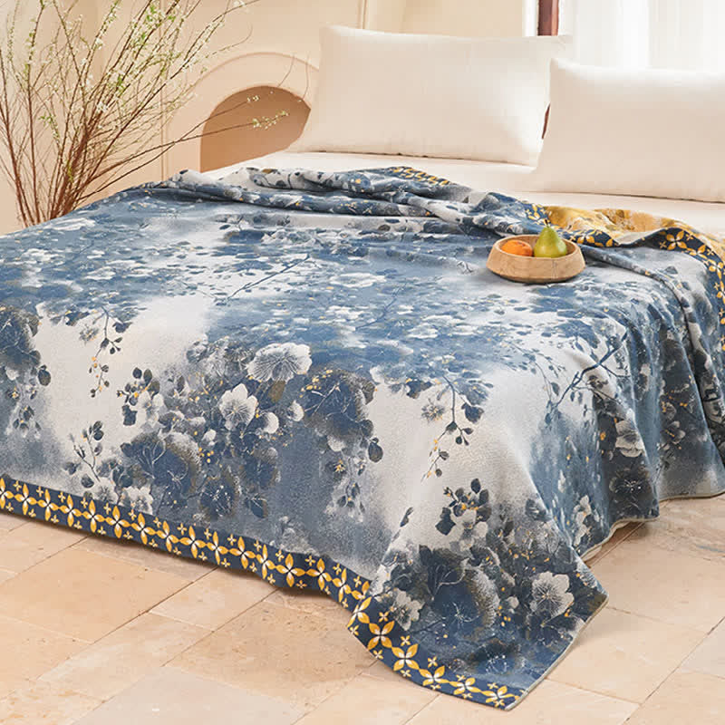 Ownkoti Blue Watercolor Floral Cotton Muslin Quilt - image 3