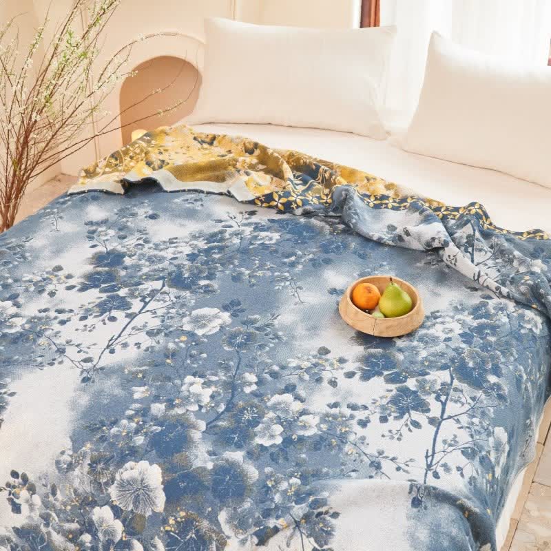 Ownkoti Blue Watercolor Floral Cotton Muslin Quilt - image 4