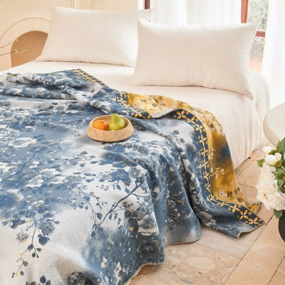 Ownkoti Blue Watercolor Floral Cotton Muslin Quilt - image 2