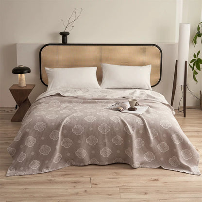 Ownkoti Oriental Ruyi Cloud Jacquard 3-Layer Gauze Quilt - Camel - Queen - image 0