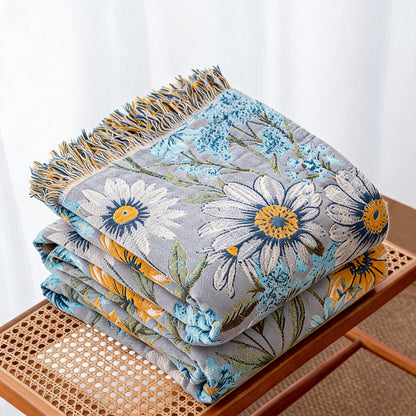 Ownkoti Vintage Floral Daisy Fringed Gauze Quilt - image 2