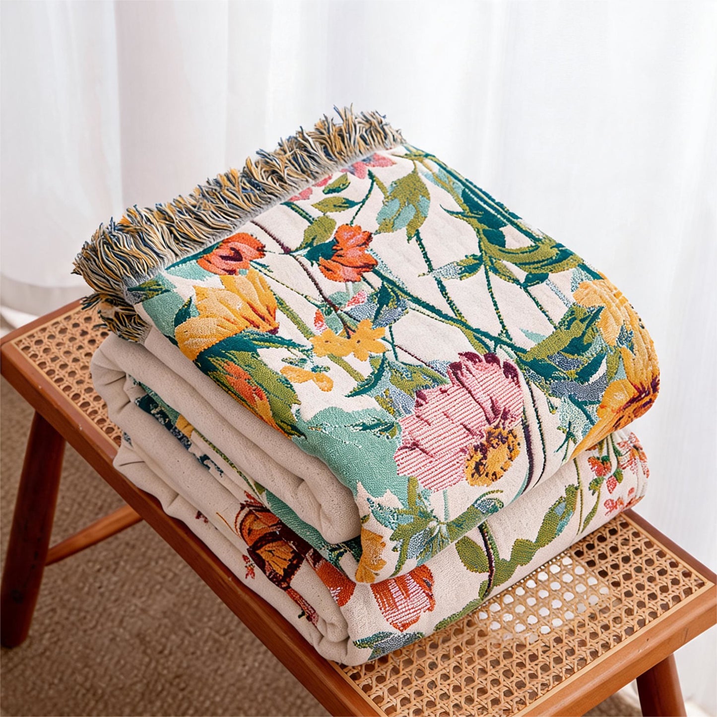 Ownkoti  Watercolor Wildflower Fringed Reversible Gauze Quilt - image 2