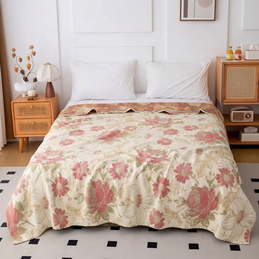 Ownkoti Blush Pink Floral Cotton Muslin Quilt - image 0