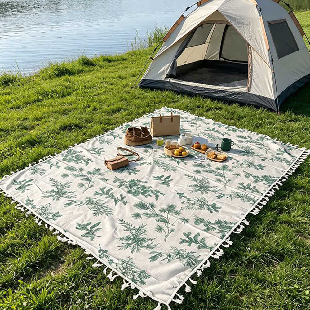 Ownkoti Vintage Forest Print Picnic Blanket with Tassels - image 4