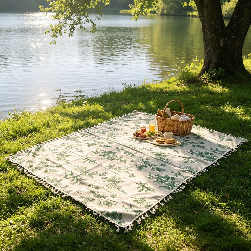Ownkoti Vintage Forest Print Picnic Blanket with Tassels - image 2