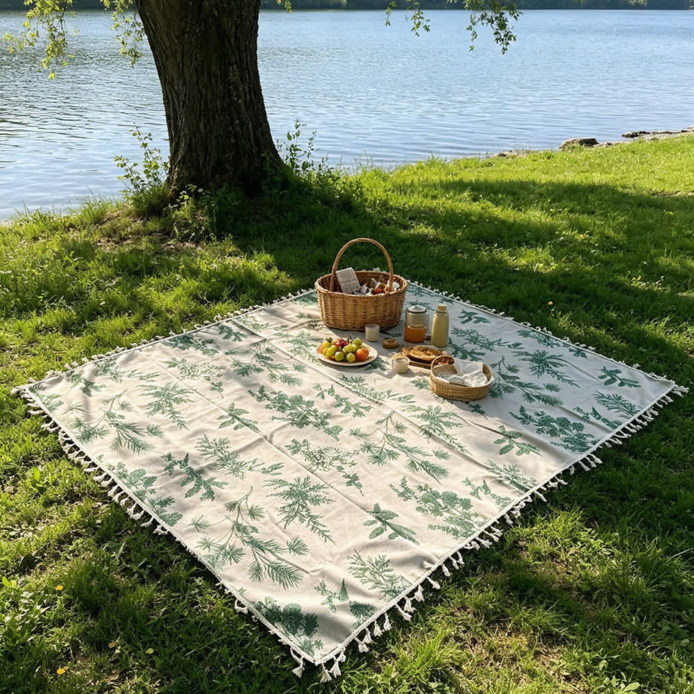 Ownkoti Vintage Forest Print Picnic Blanket with Tassels - image 3