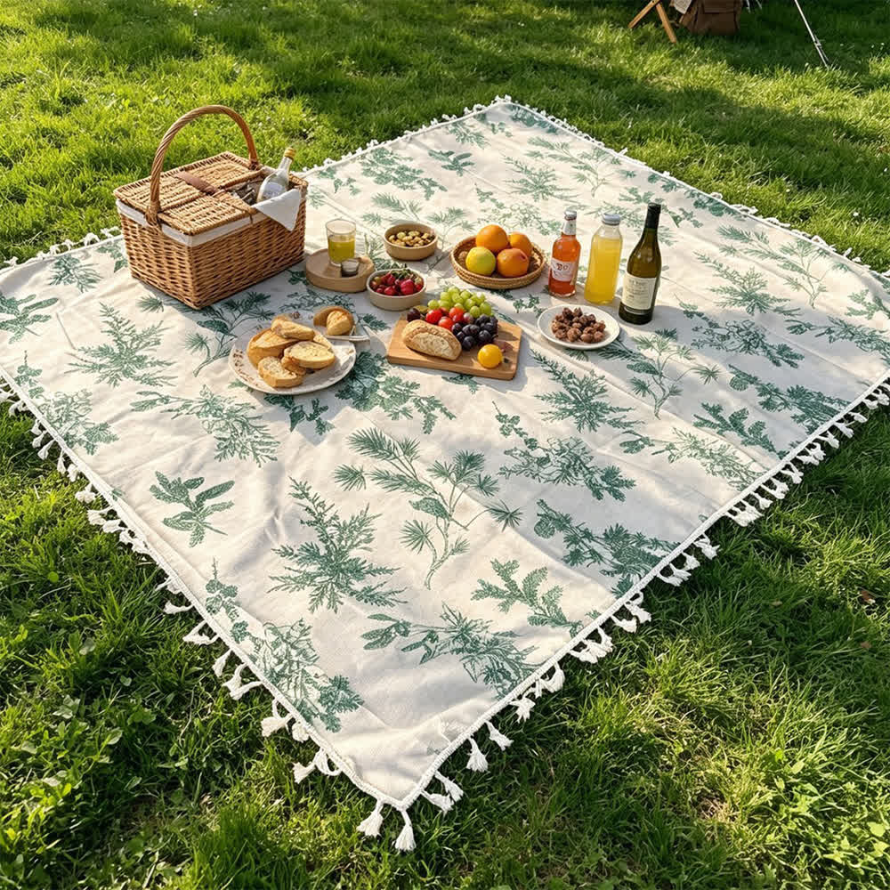 Ownkoti Vintage Forest Print Picnic Blanket with Tassels - image 5