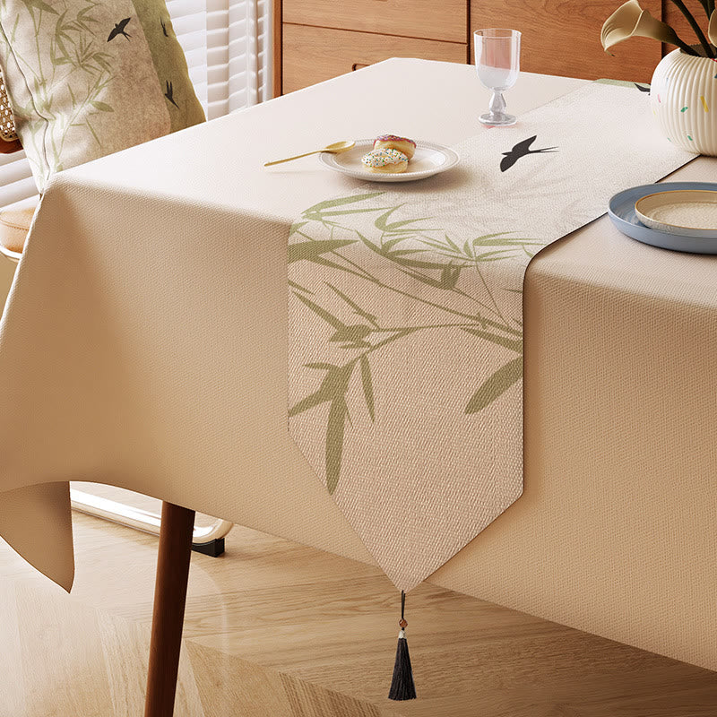 Ownkoti Bamboo & Swallow Ink-Wash Table Runner - Beige - 13" × 87" - image 0