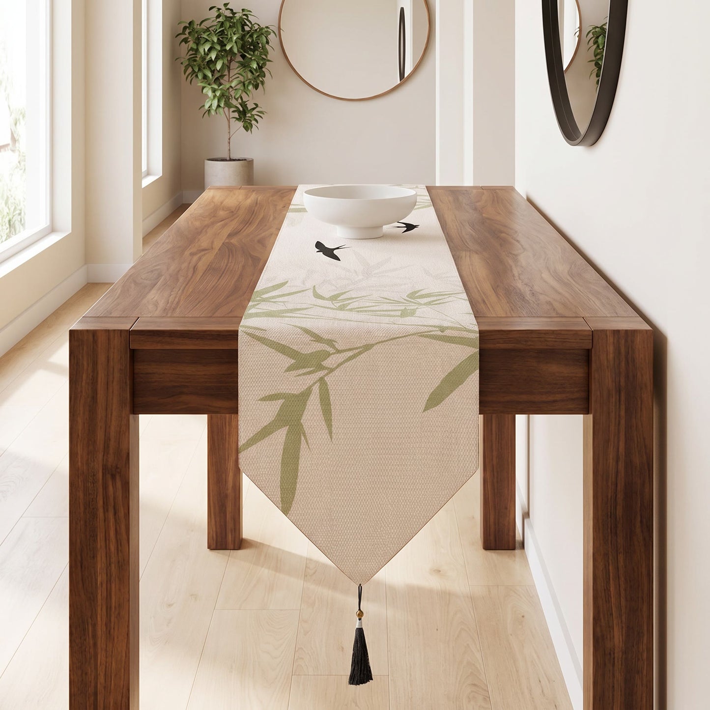 Ownkoti Bamboo & Swallow Ink-Wash Table Runner - image 1