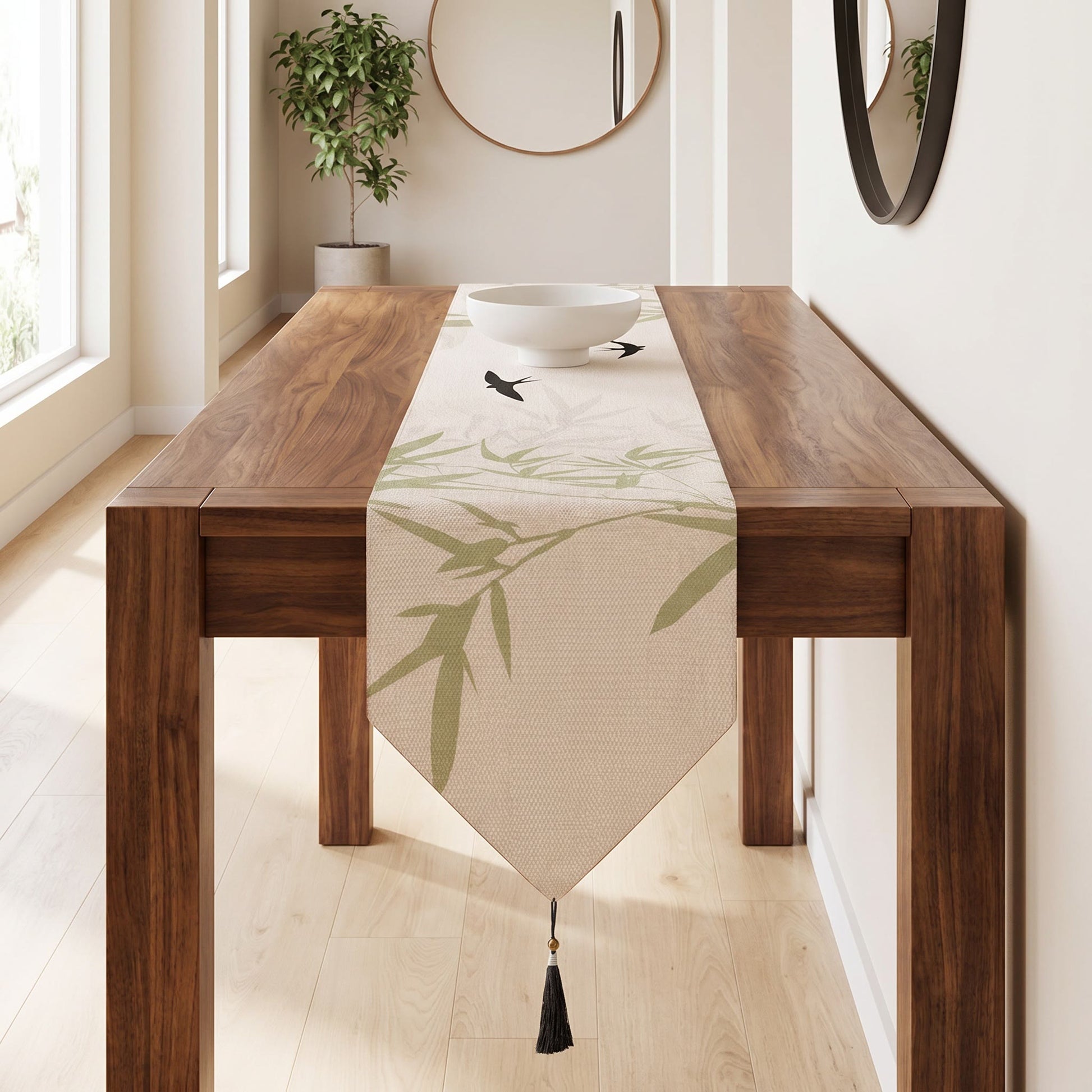 Ownkoti Bamboo & Swallow Ink-Wash Table Runner - image 1