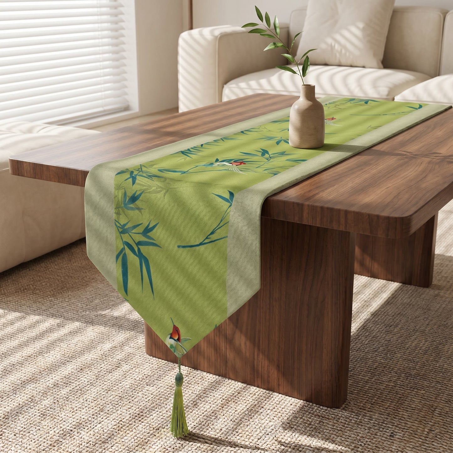 Ownkoti Green Bamboo & Birds Table Runner - image 1