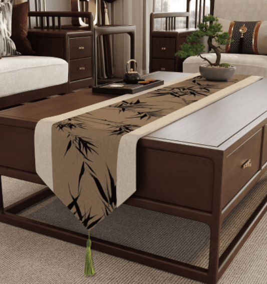 Ownkoti Brown Ink-Wash Bamboo Table Runner - Brown - 12" × 102" - image 0