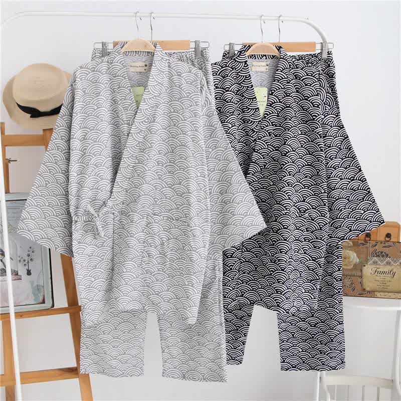 Ownkoti Unisex Seigaiha Cotton Kimono Loungewear Set - image 0