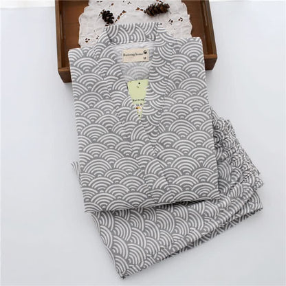 Ownkoti Unisex Seigaiha Cotton Kimono Loungewear Set - Gray - L - image 3