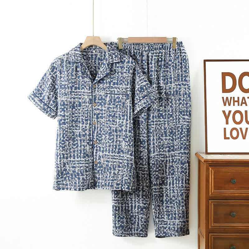 Ownkoti Blue Abstract Plaid Cotton Loungewear Set - image 0