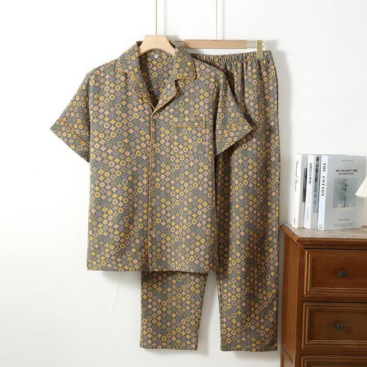 Ownkoti Unisex Vintage Geometric Cotton Loungewear Set - Gray - XL - image 0