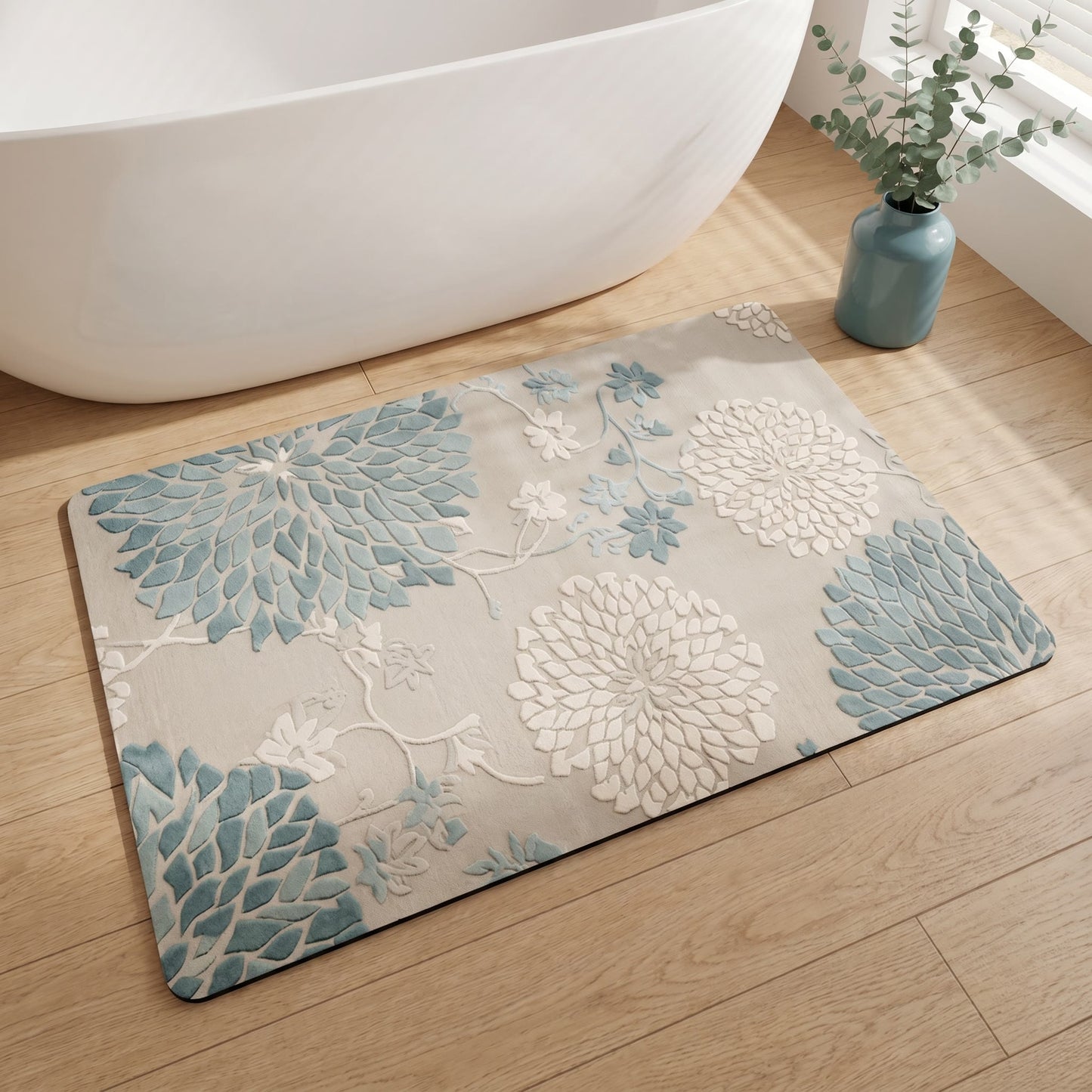 Ownkoti Blue Vintage Floral Non-Slip Bathroom Rug - image 2