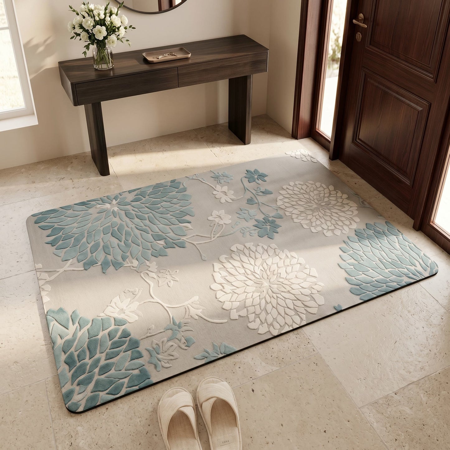 Ownkoti Blue Vintage Floral Non-Slip Bathroom Rug - image 1