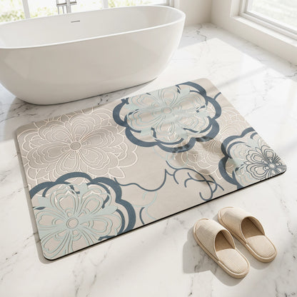 Ownkoti Soft Blue Filigree Floral Bathroom Rug - image 1