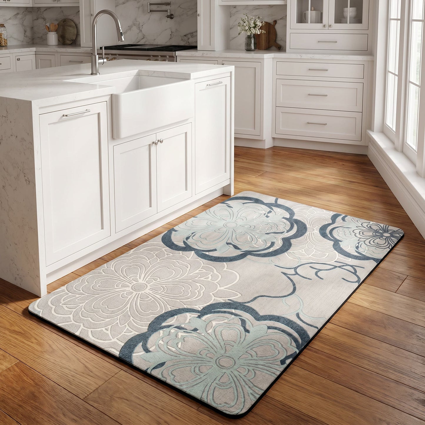 Ownkoti Soft Blue Filigree Floral Bathroom Rug - image 2