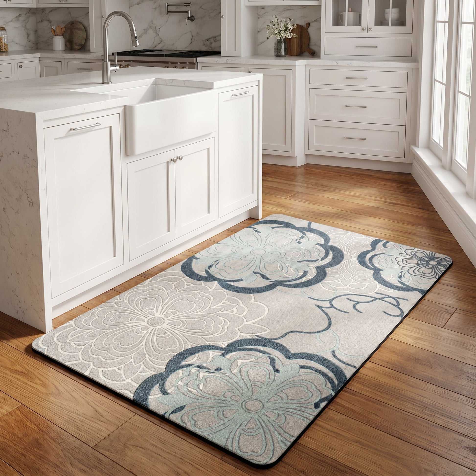Ownkoti Soft Blue Filigree Floral Bathroom Rug - image 2