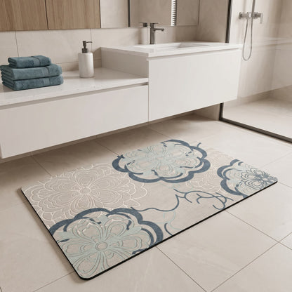 Ownkoti Soft Blue Filigree Floral Bathroom Rug - image 3