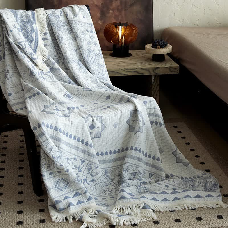 Ownkoti Ethnic Floral & Geometric Pattern Cotton Blanket - 59"W x 79"L - image 0