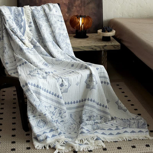 Ownkoti Ethnic Floral & Geometric Pattern Cotton Blanket - 59"W x 79"L - image 0