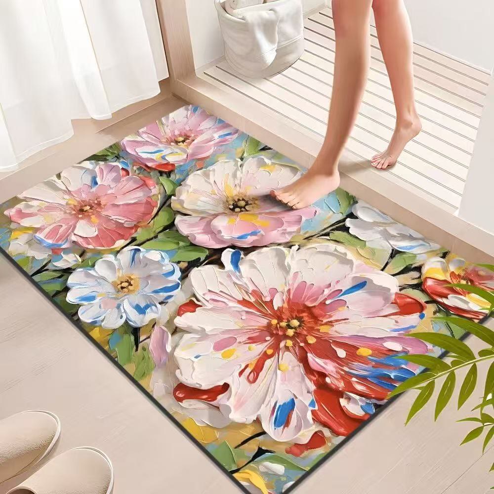 Ownkoti Vibrant Oil Painting Floral Bathroom Rug - 31" × 47" - image 0
