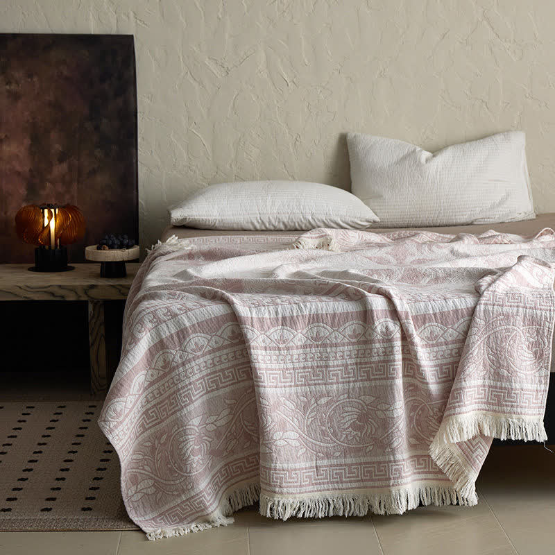 Ownkoti Pink Floral Scrollwork Pattern Cotton Blanket - image 4