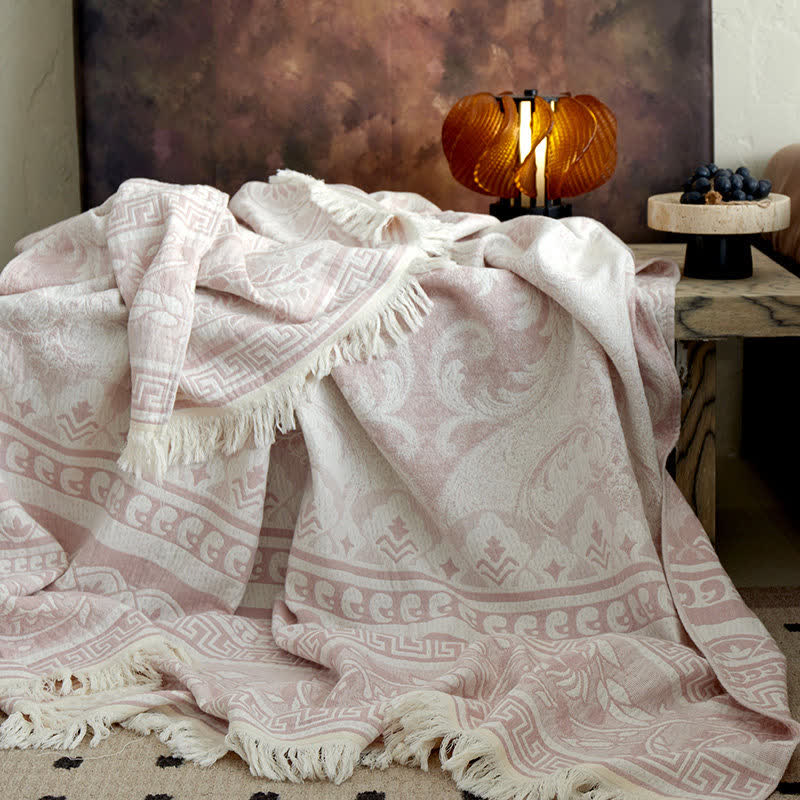 Ownkoti Pink Floral Scrollwork Pattern Cotton Blanket - image 1