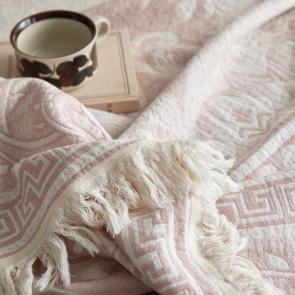 Ownkoti Pink Floral Scrollwork Pattern Cotton Blanket - image 7