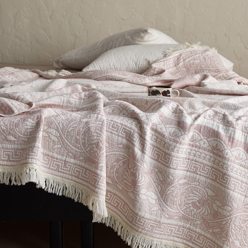 Ownkoti Pink Floral Scrollwork Pattern Cotton Blanket - image 5